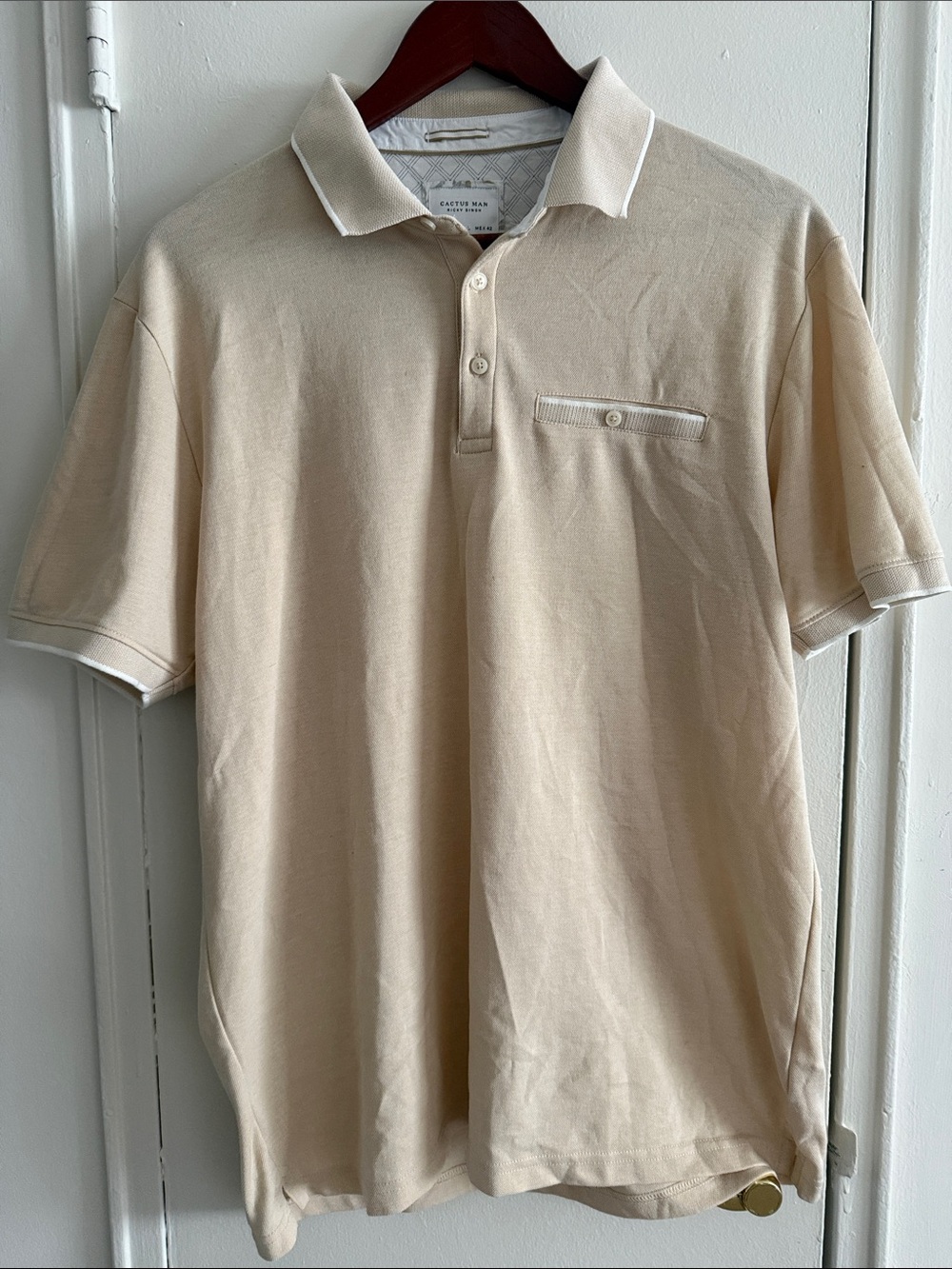 Cactus Men's Polo in Light Cream with White Trim